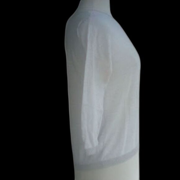 Loft Sweater Women's Cream Tan Shimmer Edges Cotton Linen Blend 3 / 4 Sl… - Picture 2 of 10